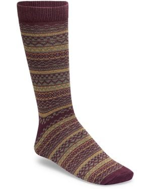 Birkenstock Burgundy Cotton Fairisle Pattern Socks - Brown