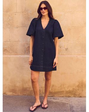 Ro & Zo Petite Denim Button Through Mini Dress - Blau