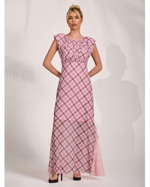 Jolie Moi Lace Insert Mesh Maxi Dress - Pink