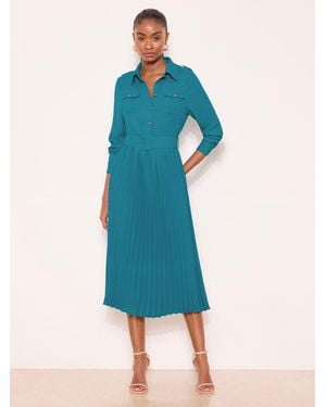 Lipsy Woven Pleated Midi Shirt Dress - Blue