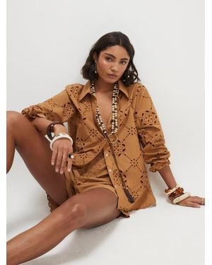 River Island Poplin Cutwork Shirt - Brown
