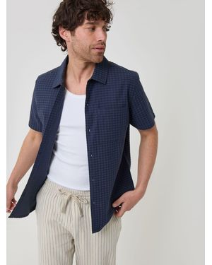 Threadbare Textured Cotton Short Sleeve Shirt - Blue