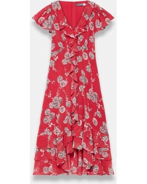 Mint Velvet Floral Print Ruffle Midi Dress - Red