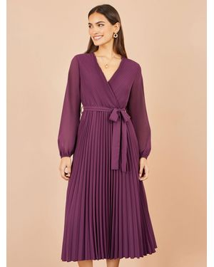 Yumi' Pleated Wrap Midi Dress - Purple