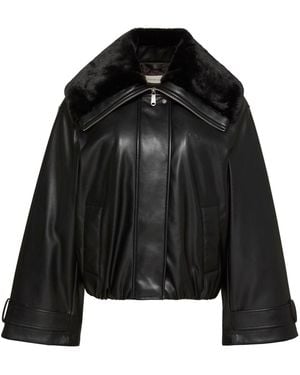 Calvin Klein Faux Leather Bomber Jacket - Black