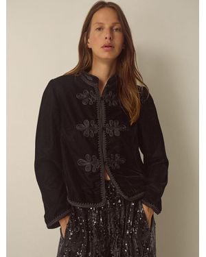 Monsoon Viola Beaded Frogging Velvet Jacket - Black