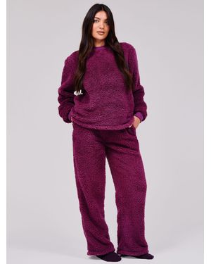 Loungeable Plum Borg Sweater & Wide Leg Pants Lounge Set - Red