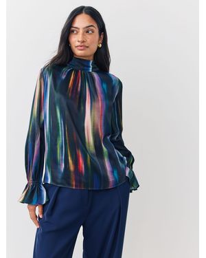 Paul Smith Blur Print Shifron High Neck Blouse - Blue