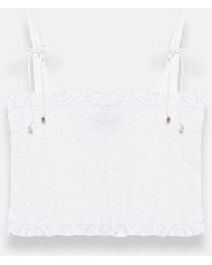 Mint Velvet Linen Shirred Top - White
