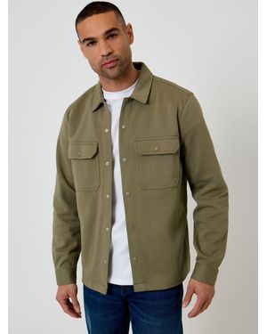 Threadbare Pique Popper Fastening Shacket - Green