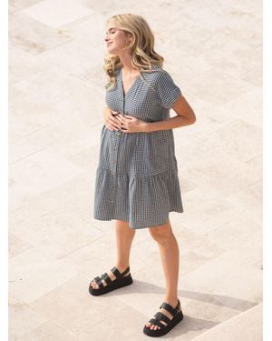 Seraphine Maternity & Nursing Gingham Dress - Gray