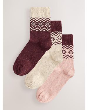 Next Burgundy/ Fairisle Pattern Thermal Wool Blend Ankle Socks 3 Pack - Purple