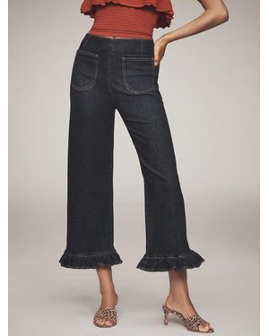 Anthropologie Maeve The Colette Denim Ruffled Cropped Wide-Leg Jeans - Black