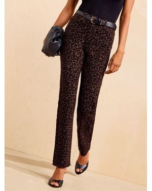 Friends Like These Chocolate Petite Flocked Velvet Leopard Stovepipe Jeans - Natural