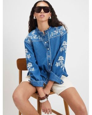 River Island Embroidered Denim Blouse - Blue
