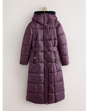 Next Shower Resistant Padded Longline Coat - Purple