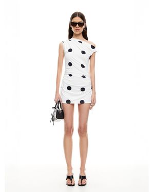 Lioness One Shoulder Polka Dot Fitted Mini Dress - White