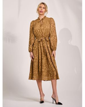 Jolie Moi Chiffon Tie Neck Midi Dress - Natural