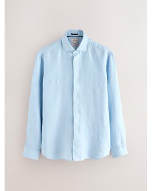 Next Regular Fit Signature 100% Delave Linen Long Sleeve Shirt - Blau