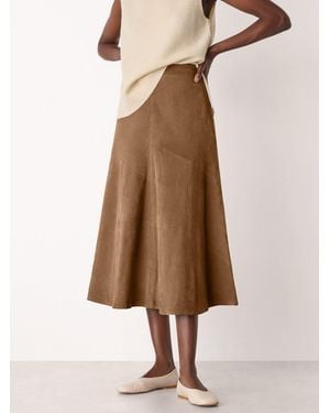 Whistles Zig Zag Panel Suede Skirt - Natural