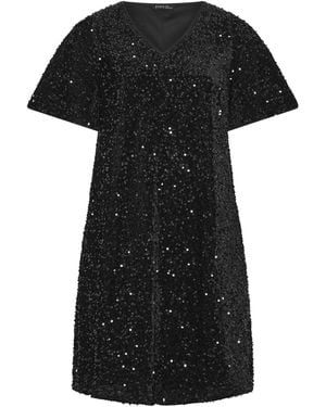 Evans Velvet Sequin Embellished Dress - Black