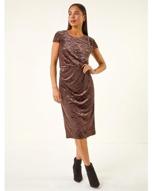 Roman Samt-Ausbrenner-Stretchkleid, Petite - Braun