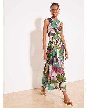 Lipsy Printed Jersey Mesh Drop Waist Midi Dress - White