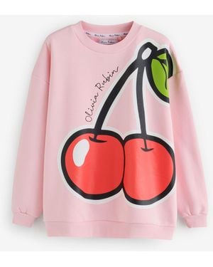 Olivia Rubin Oversized Cherry Graphic Crew Neck Sweat Top - Pink