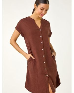 Roman Linen Mix Shift Dress - Red