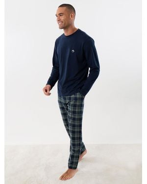 Threadbare Dark Cotton Rich Top & Flannel Pants Pjyamas Set - Blue