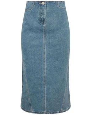 PixieGirl Petite Denim Seam Midi Skirt - Blue