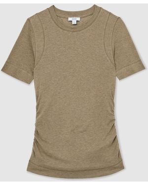 Reiss Dark Neutral Dotty Lyocell-Wool Ruched Crew-Neck T-Shirt - Natural