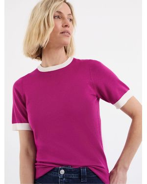 JD Williams Contrast Tipping Half Sleeve Knitted T-Shirt - Purple