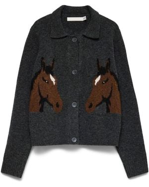 Vero Moda Polo Neck Horse Graphic Cardigan - Black