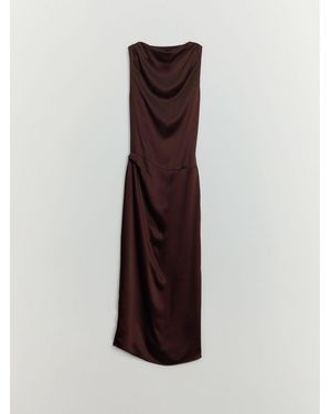 BHOEM Draped Satin Sleeveless Midi Dress - Brown