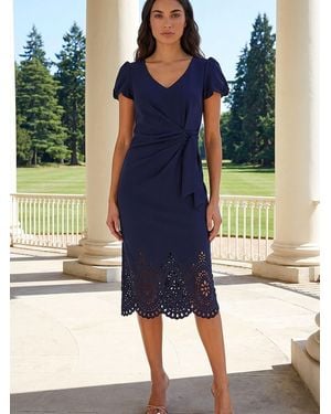 Roman Laser Cut Hem Tie Waist Dress - Blue