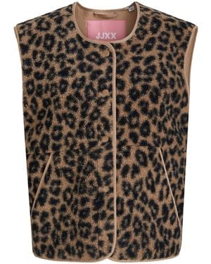 JJXX Leopard Animal Print Teddy Vest - Black
