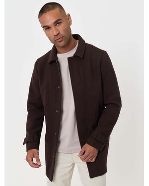 Threadbare Longline Funnel Neck Coat - Brown