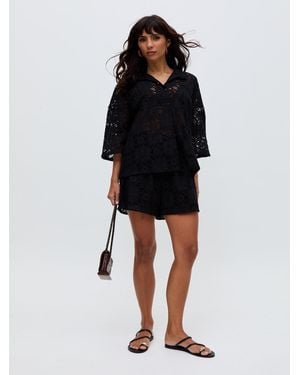 Raffya Shelli All Over Broderie Anglaise Shirt In - Black