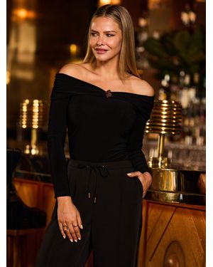 Sosandar Bardot Ruched Front Top With Detail - Black