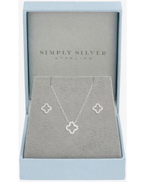Simply Silver Cubic Zirconia Pave Open Clover Gift Box Set - Grey
