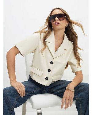 River Island Short Sleeve Faux Leather Button Front Shirt - Natur