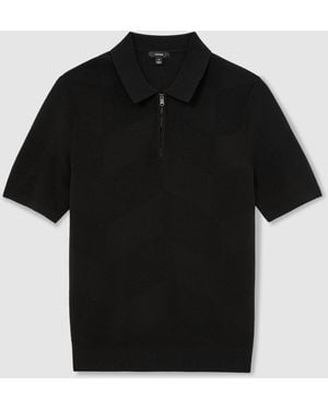 Reiss Leigham - Black Cotton-blend Chevron-knit Half-zip Polo Shirt, S