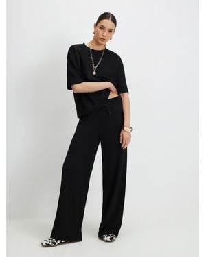 River Island River Island Premium High Rise Wide Leg Sweatpants - Black