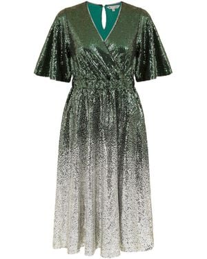 Yumi' Ombre Sequin Midi Wrap Dress - Green