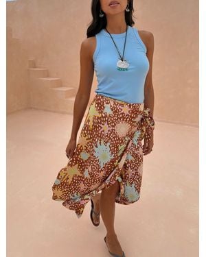 Never Fully Dressed Star Print Jaspre Midi Wrap Skirt - Blue