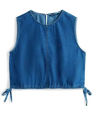 Tommy Hilfiger Chambray Denim Side Tie Sleeveless Blouse - Blue