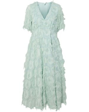Y.A.S Y. A.S Y. A.S Textured V-Neck Midi Dress - Blue