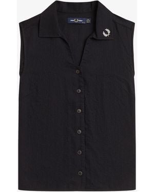 Fred Perry Sheer Stripe Sleeveless Shirt - Black