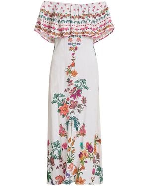 Gina Bacconi Rose Off The Shoulder 100% Cotton Frill Dress - White